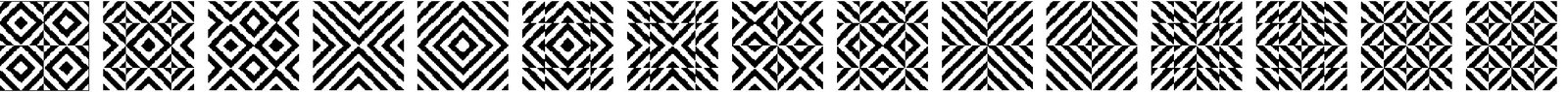 Strip of the treatise's fifteen Yin and Yang patterns, in black and white, side by side