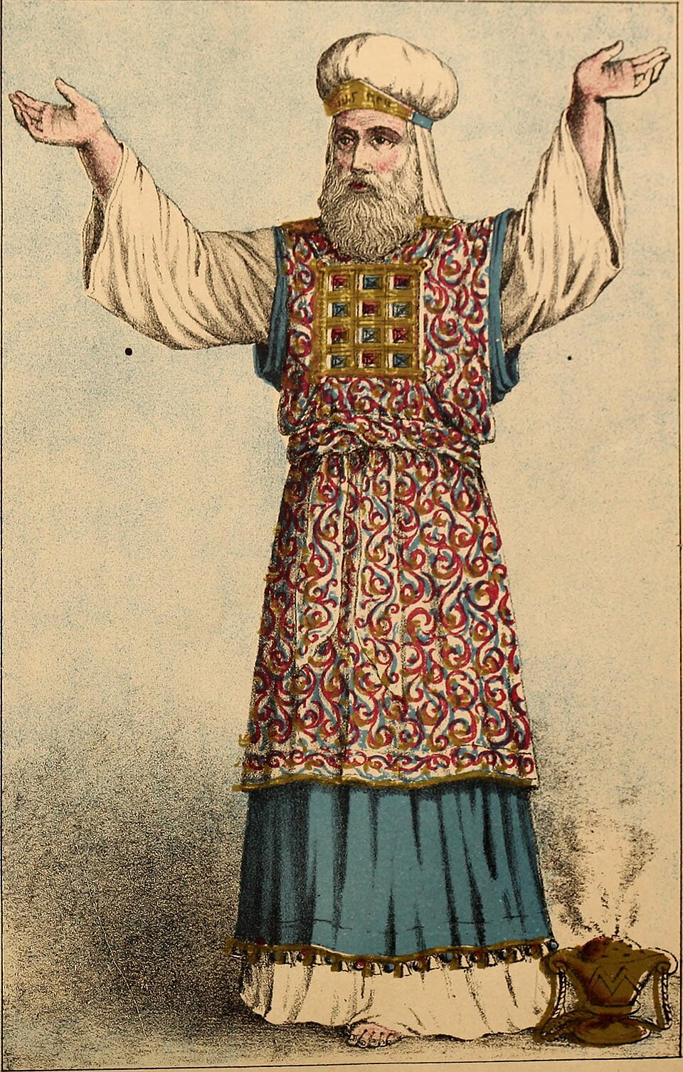 The high priest in his priestly vestments, the ephod and the breastplate on his chest