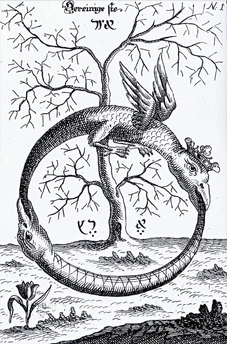 Ouroboros ailé et couronné enroulé autour d'un arbre, Donum Dei, 1735