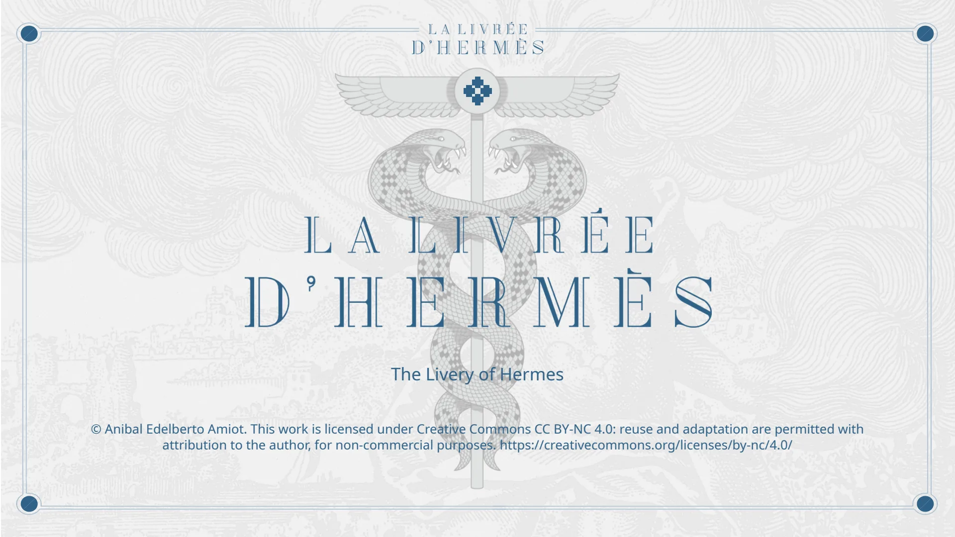Title page: La Livrée d'Hermès (The Livery of Hermes), and the Creative Commons CC BY-NC 4.0 licence.