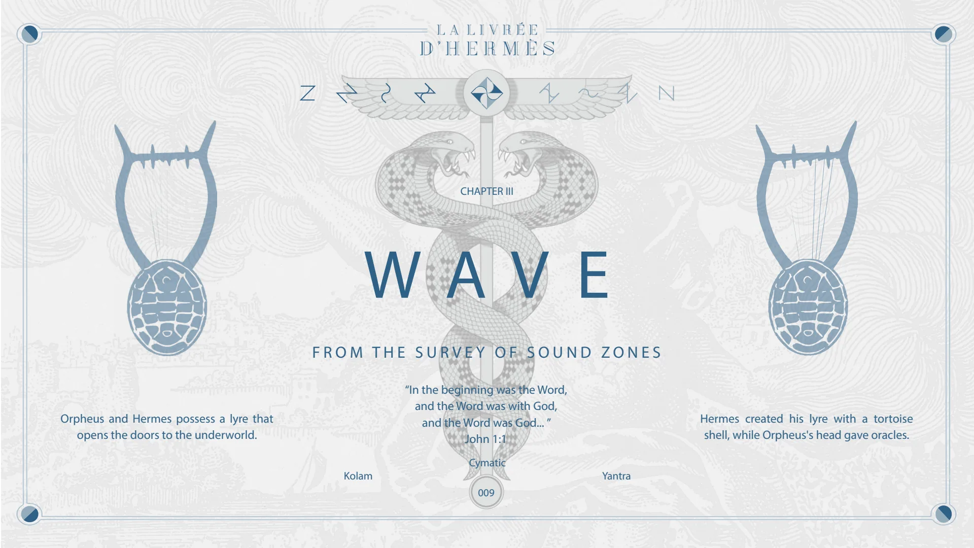 Chapter III, Wave: from the survey of sound zones — kolam, cymatic, yantra.