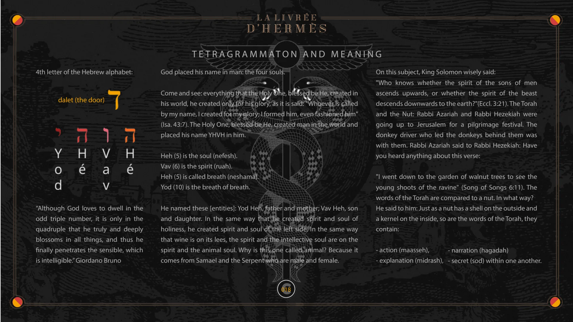 Tetragrammaton and meaning: dalet, the fourth letter of the Hebrew alphabet, and the four souls.
