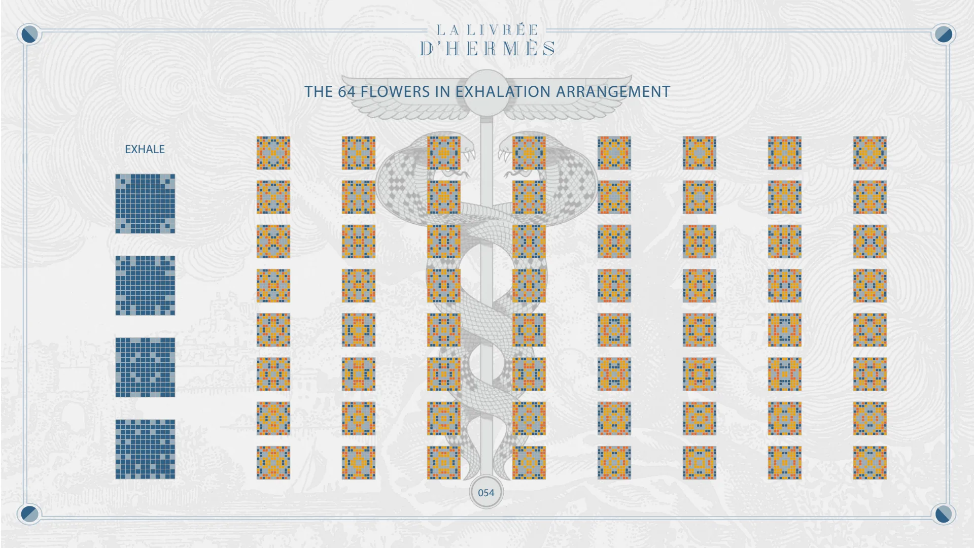 Exhale: the 64 flowers in the exhalation arrangement.