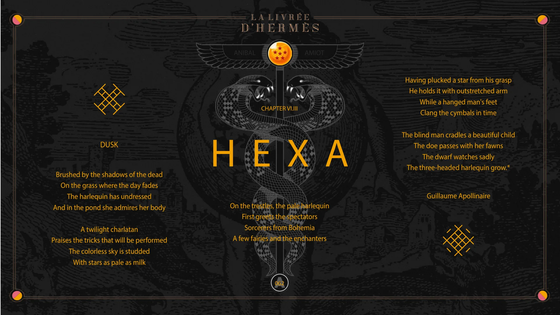Chapter VI.III, Hexa: “Twilight” by Guillaume Apollinaire.