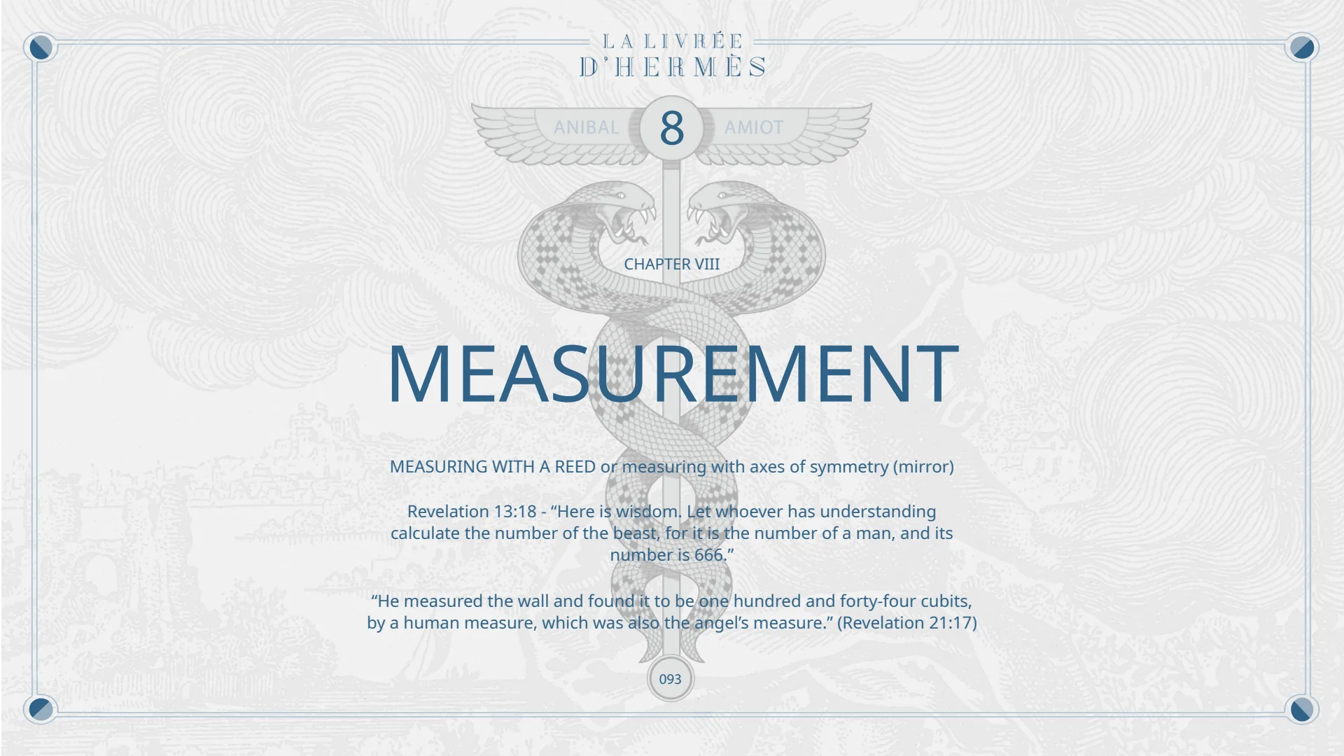 Chapter VIII, Measurement: measuring with a reed, or with axes of symmetry.
