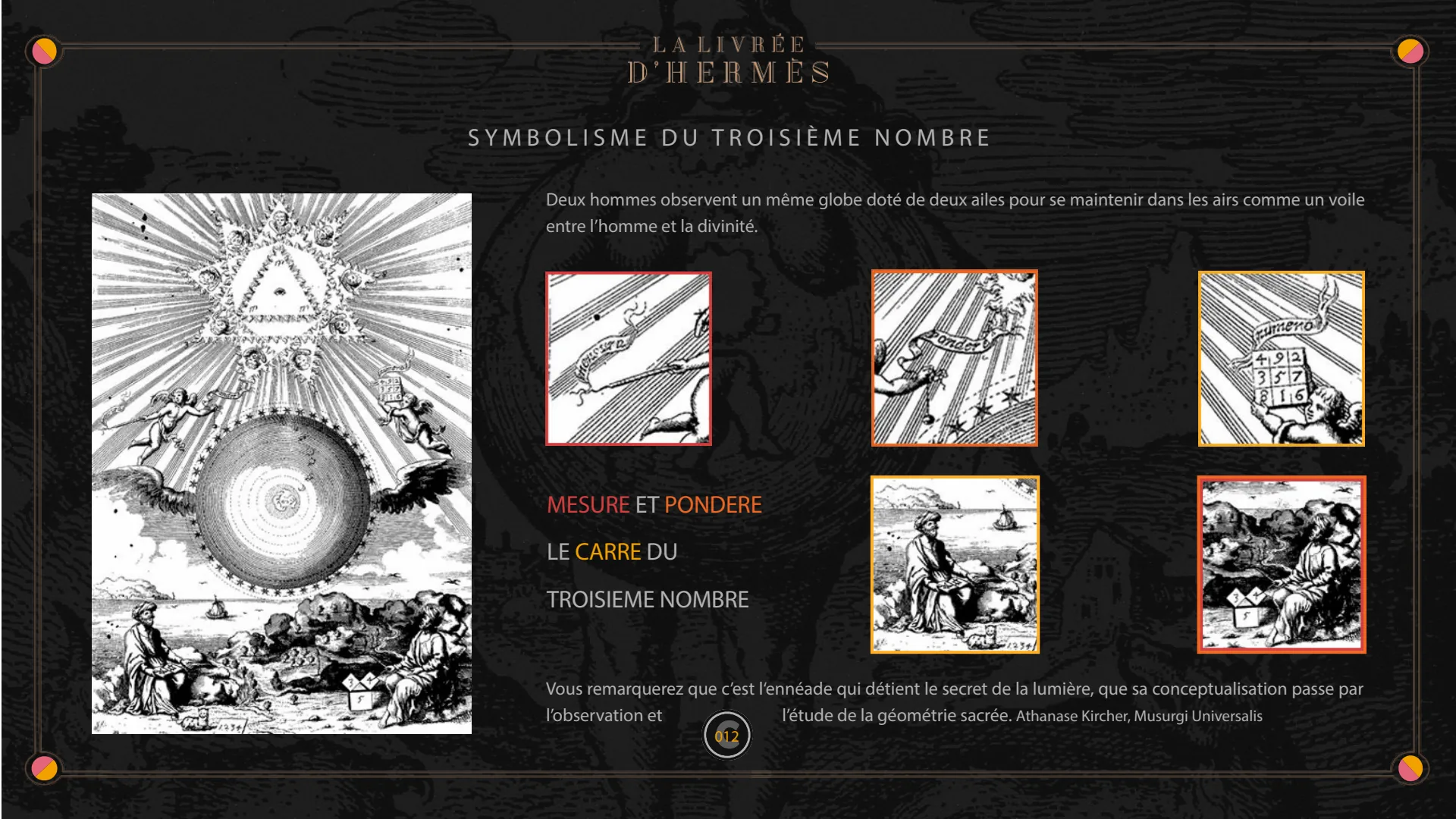 Symbolisme du troisième nombre : mesure et pondère le carré du troisième nombre.