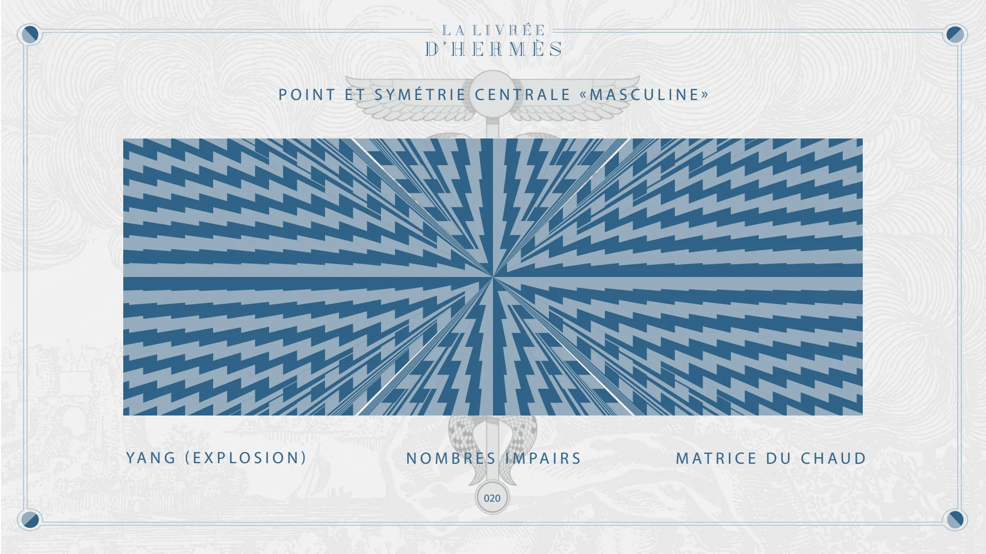 Point et symétrie centrale « masculine » : yang (explosion), nombres impairs, matrice du chaud.