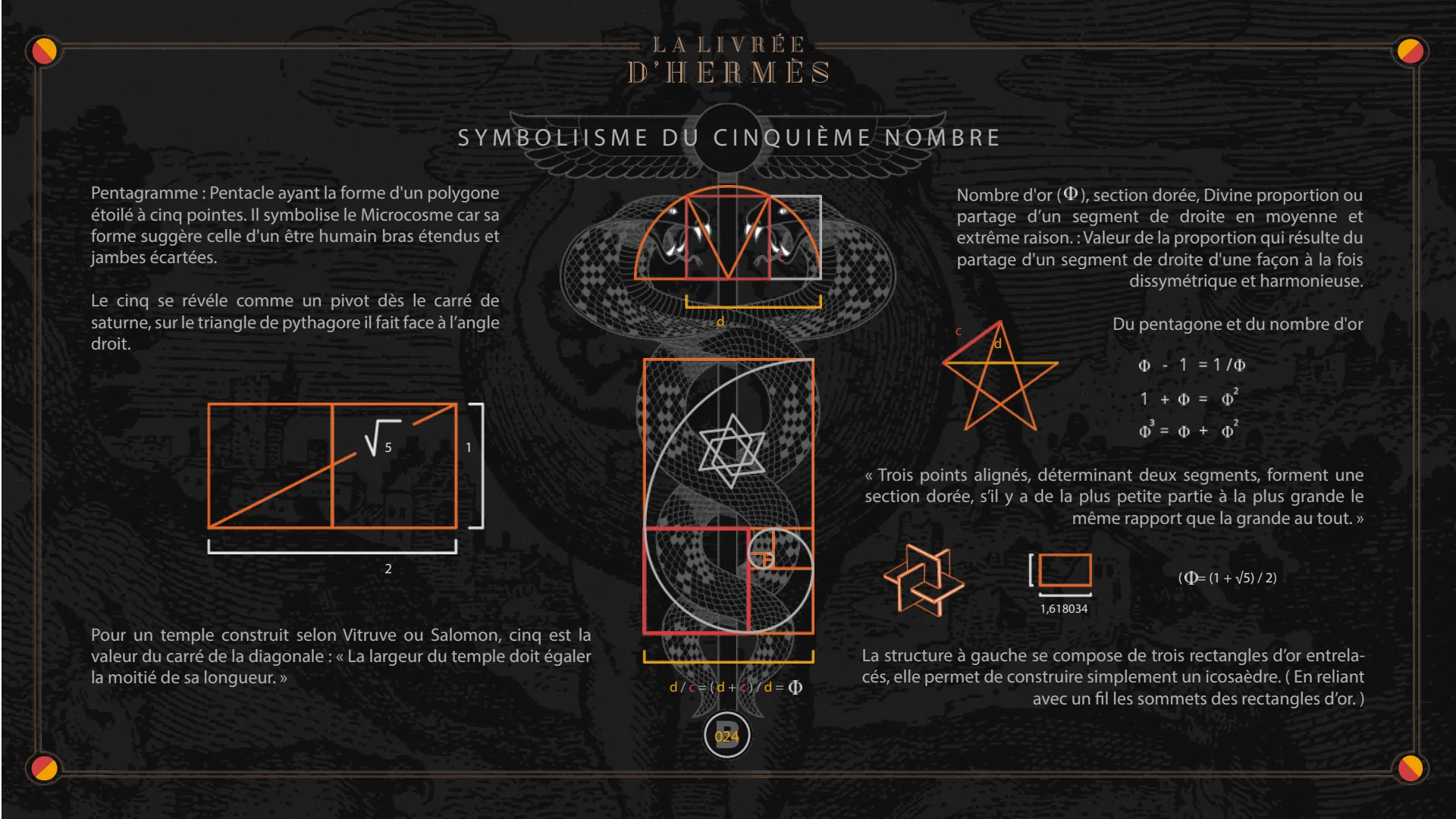 Symbolisme du cinquième nombre : le pentagramme, le pentagone et le nombre d'or.
