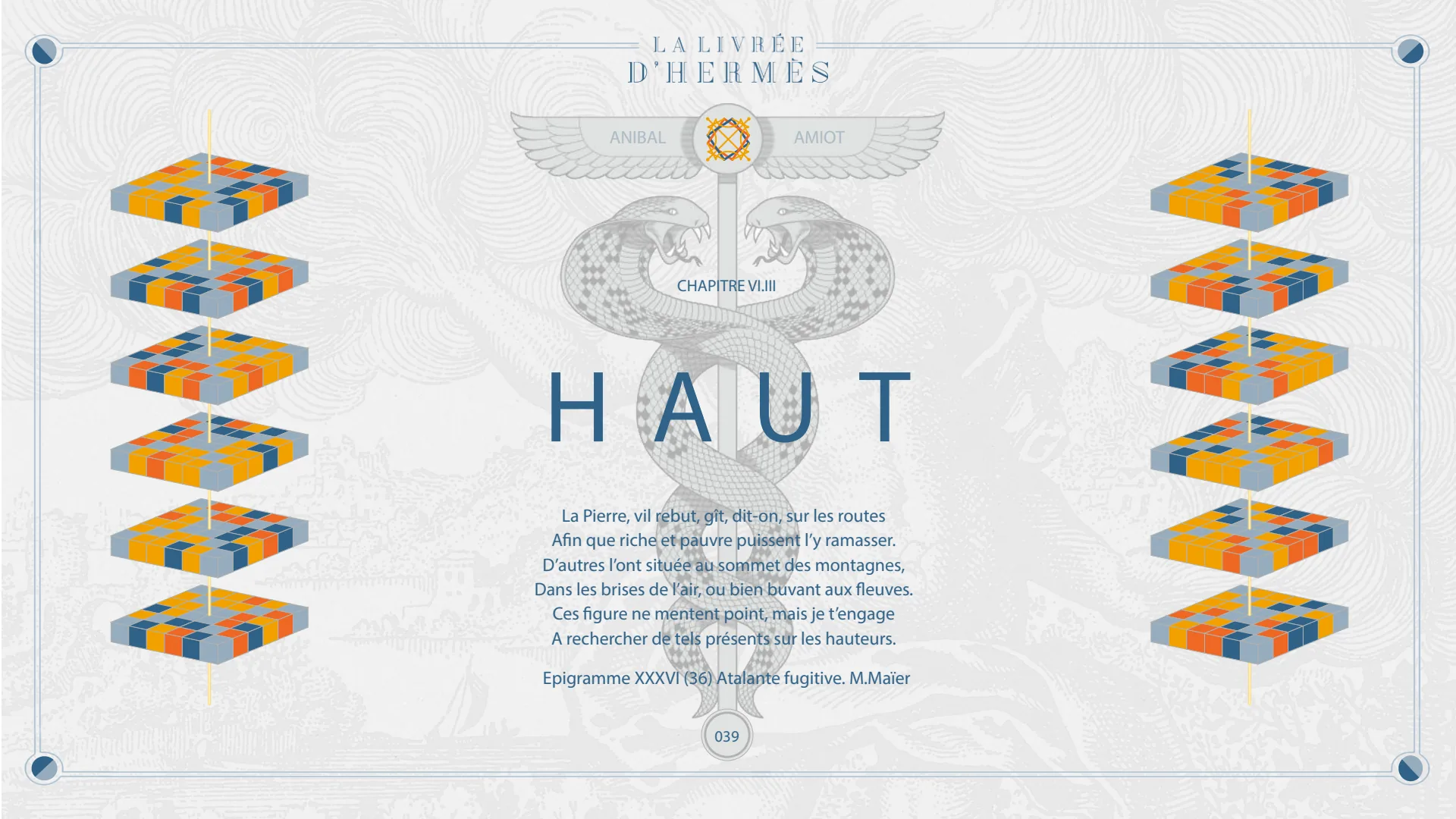 Chapitre VI.III, Haut : l'épigramme XXXVI de l'Atalante fugitive de Michael Maier.