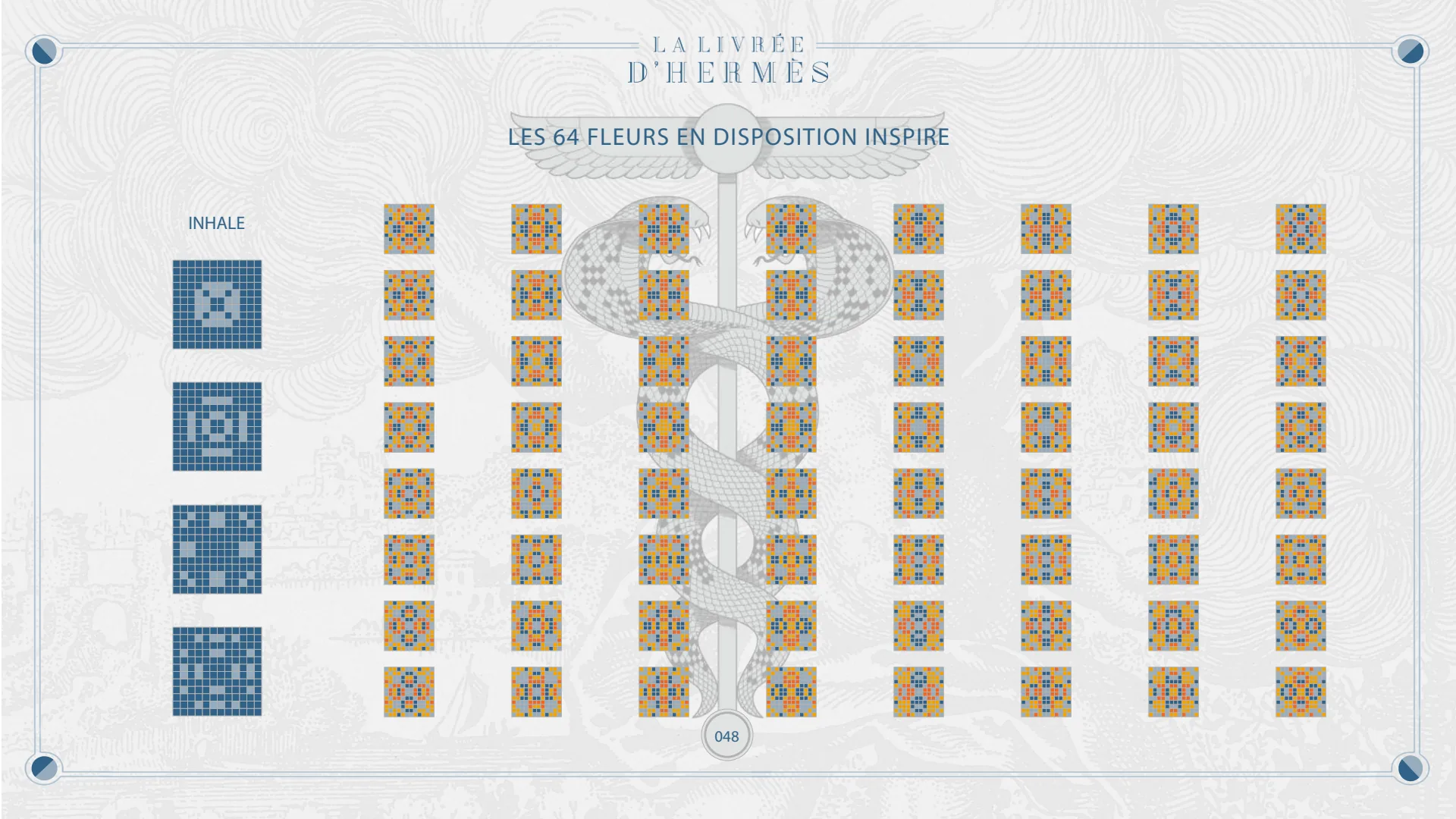 Inhale : les 64 fleurs en disposition inspire.