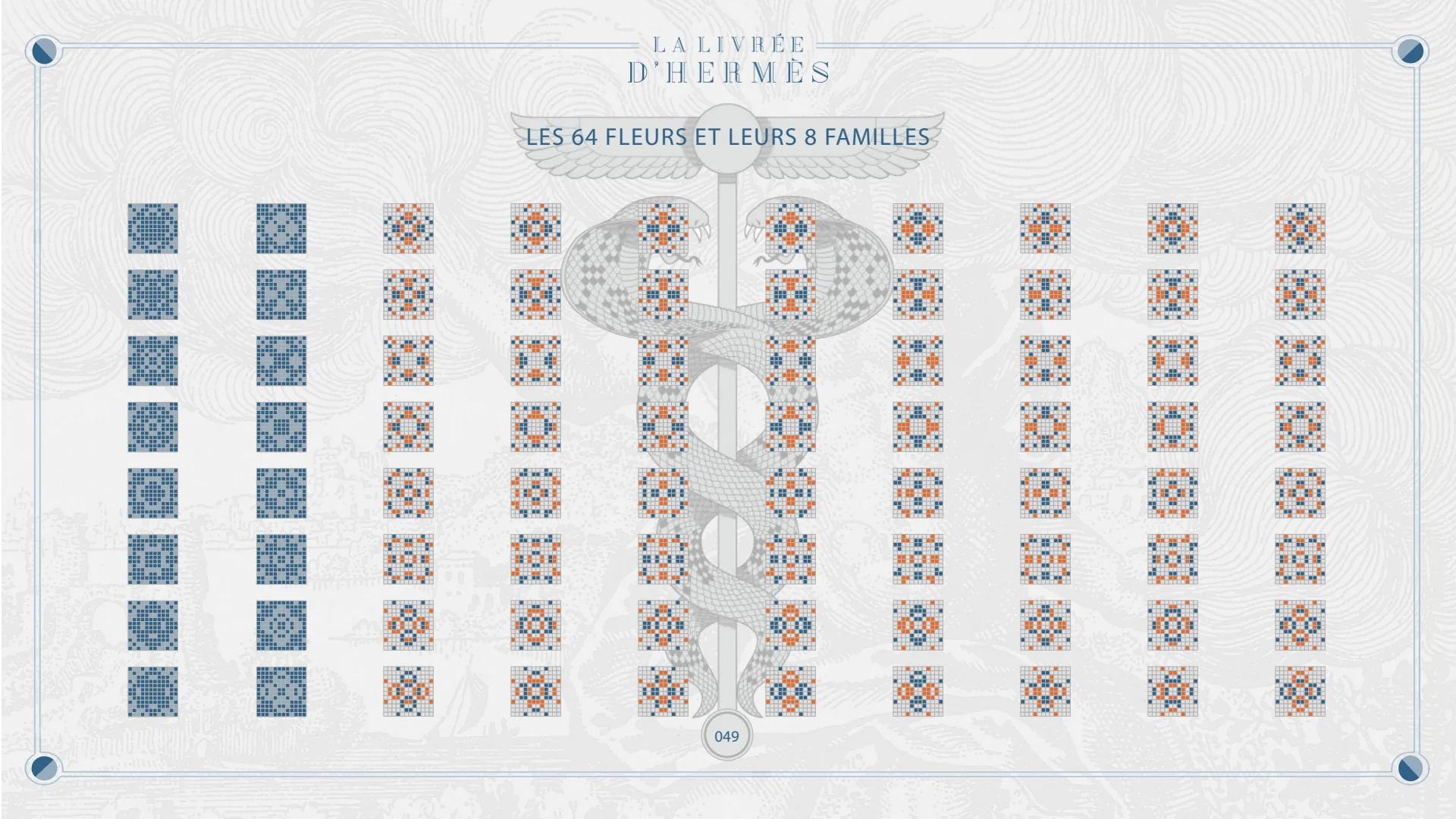 Les 64 fleurs et leurs 8 familles.