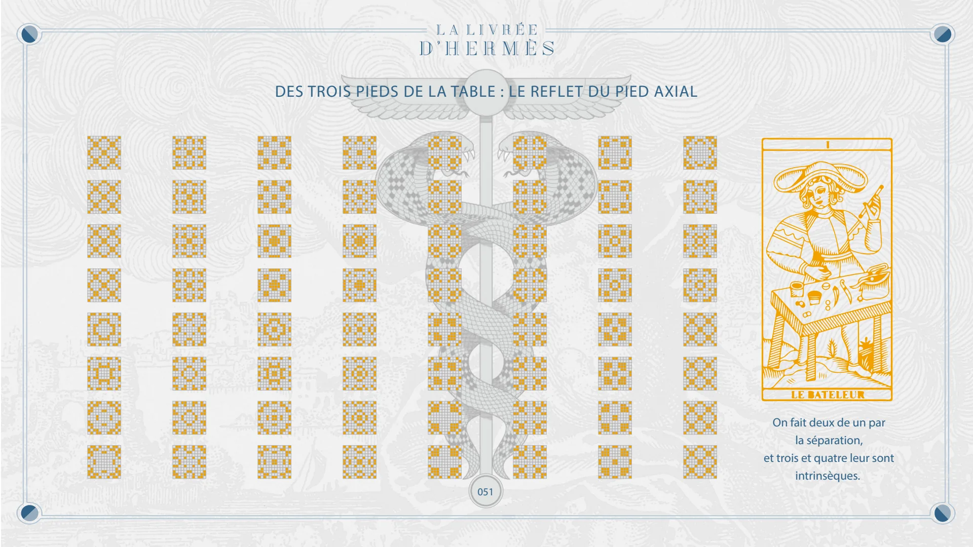 Des trois pieds de la table : le reflet du pied axial.