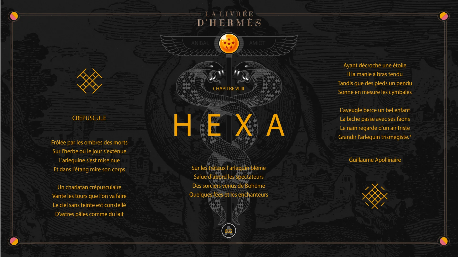 Chapitre VI.III, Hexa : « Crépuscule » de Guillaume Apollinaire.